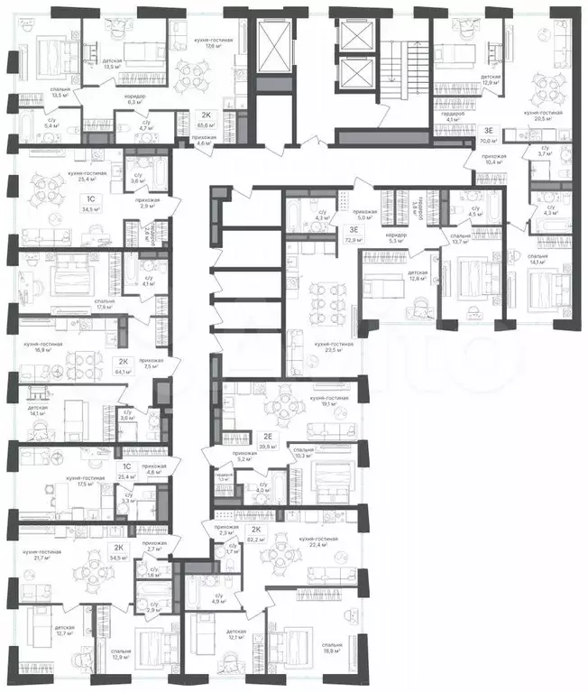 1-к. квартира, 39,9 м, 12/25 эт. - Фото 1