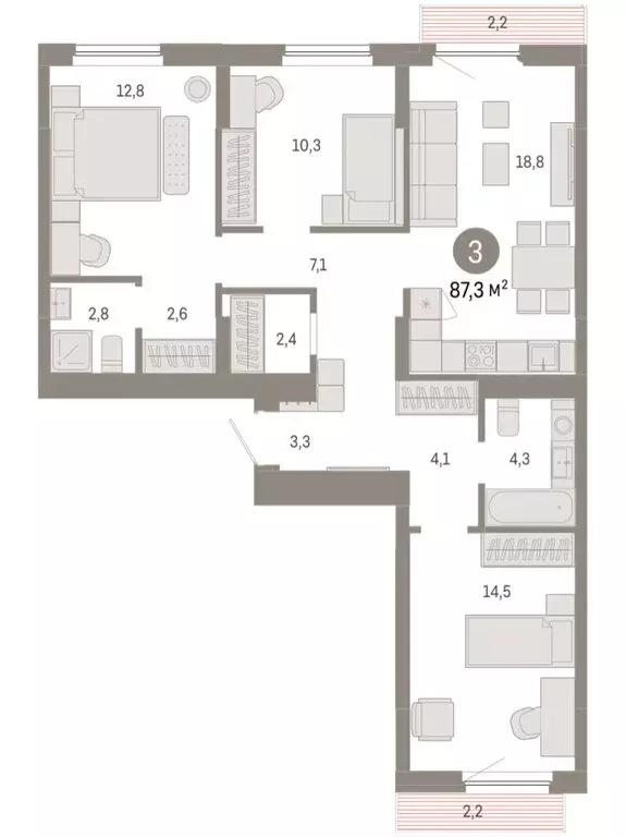3-комнатная квартира: Новосибирский район, рабочий посёлок Краснообск, ... - Фото 2