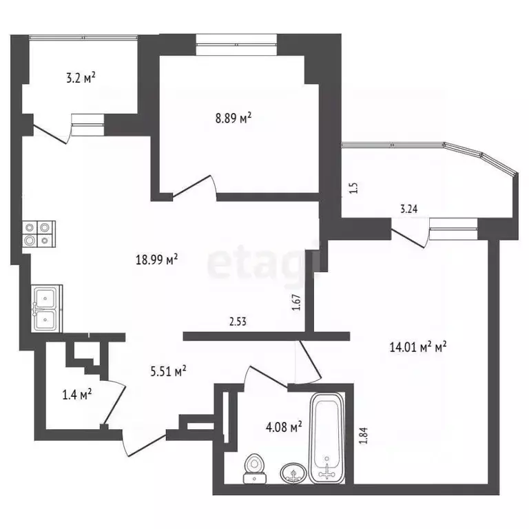 2-к кв. Ростовская область, Ростов-на-Дону Университетский пер., 137с1 ... - Фото 2