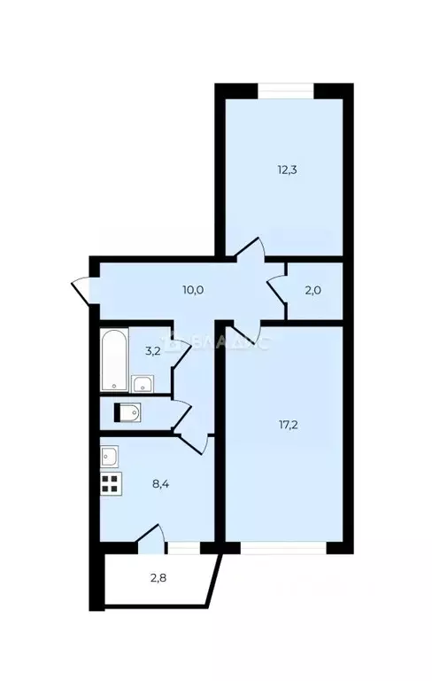 2-к кв. Санкт-Петербург ул. Бадаева, 8к2 (54.0 м) - Фото 2