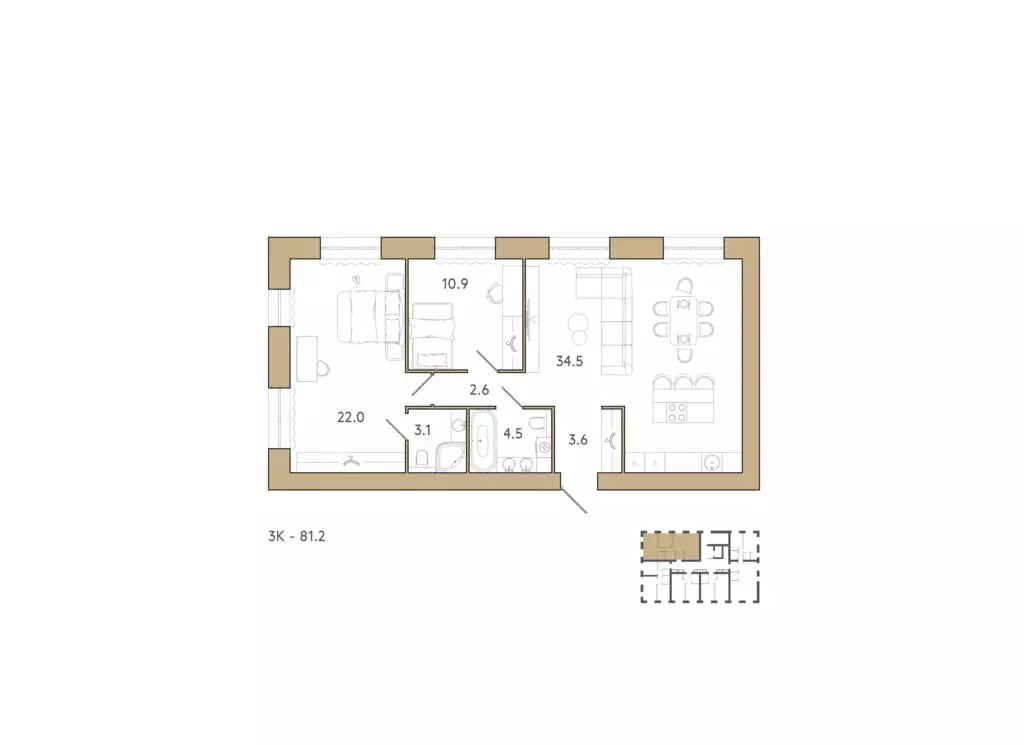 2-комнатная квартира: Пенза, ЖК Академия (81.2 м) - Фото 0