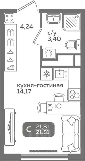 Студия Тюменская область, Тюмень ул. Заполярная, 9/2 (21.81 м) - Фото 0