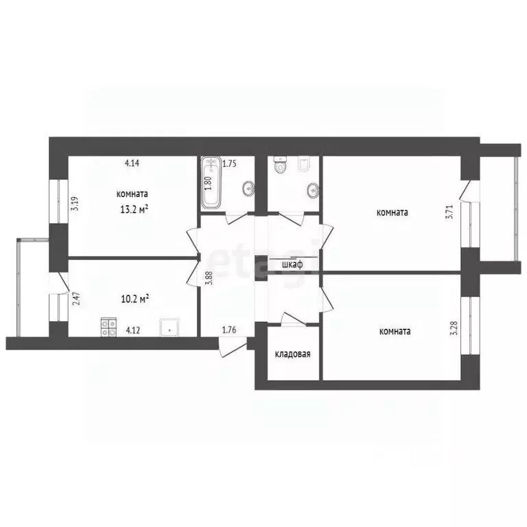 3-к кв. Архангельская область, Котлас ул. 70 лет Октября, 32 (75.7 м) - Фото 2