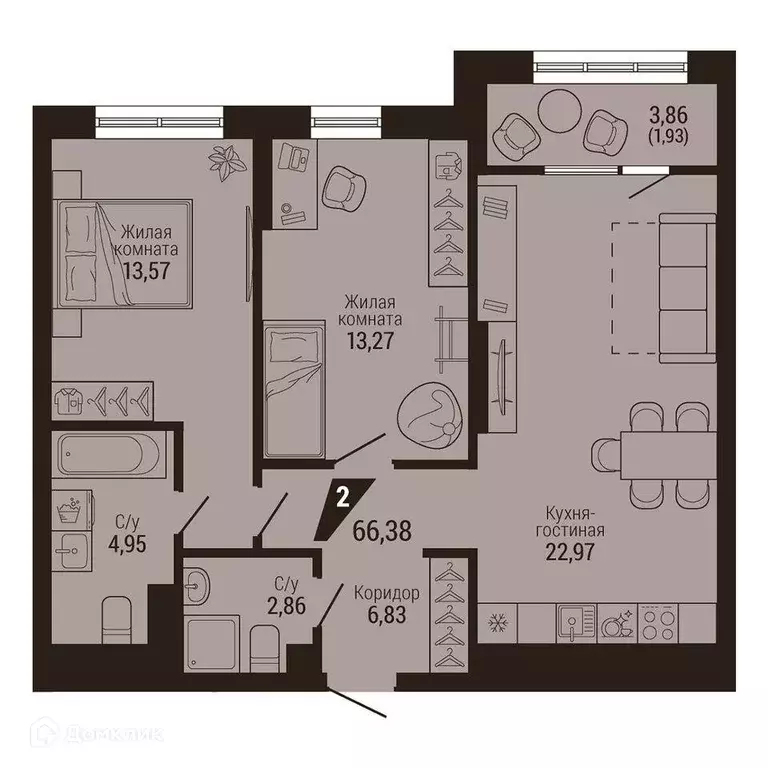 Продаётся 2-к квартира, 66.4 м - Фото 0