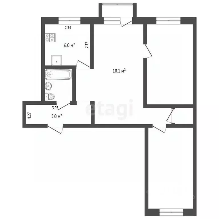 3-к кв. Тюменская область, Тюмень ул. Революции, 1А (58.3 м) - Фото 2
