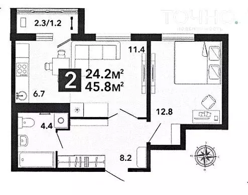 2-к кв. Пензенская область, Пенза ул. Шмидта, 7 (45.8 м) - Фото 0