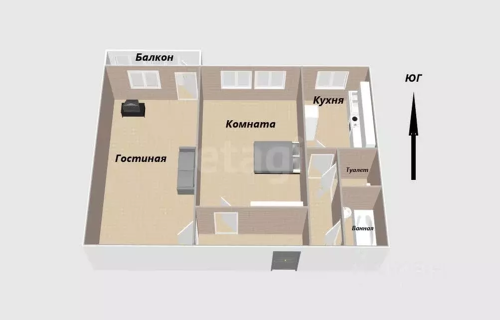 2-к кв. Сахалинская область, Южно-Сахалинск 3-й мкр, ул. Красная (50.7 ... - Фото 0
