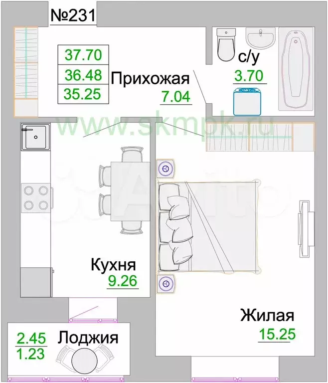 1-к. квартира, 37 м, 2/2 эт. - Фото 0