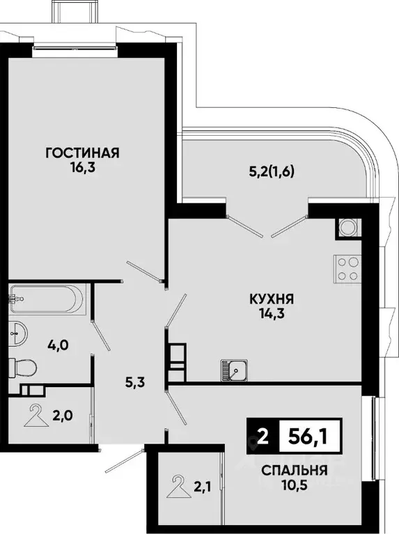 2-к кв. Ставропольский край, Кисловодск Моя Легенда жилой комплекс ... - Фото 1