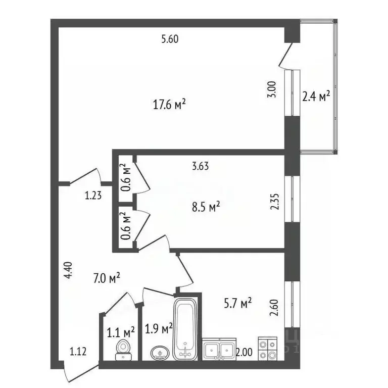 2-к кв. Саха (Якутия), Якутск просп. Ленина, 11 (43.0 м) - Фото 0