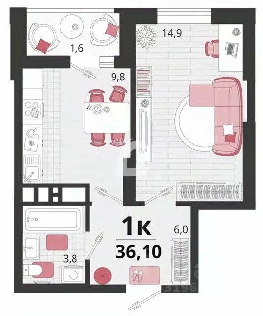 Квартира, 1 комната, 36.1 м - Фото 0