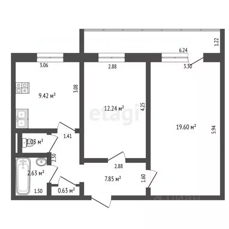 2-к кв. Ульяновская область, Ульяновск ул. Шолмова, 14 (53.4 м) - Фото 1