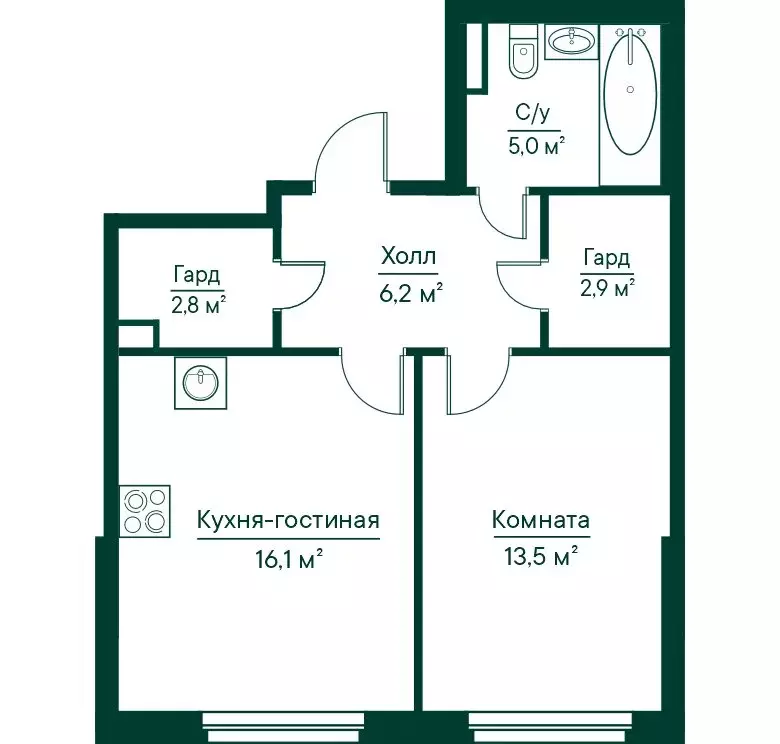 1-комнатная квартира: Самара, жилой комплекс Грин Ривер (46.48 м) - Фото 0