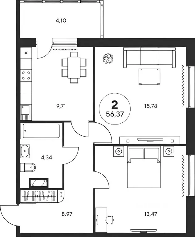 2-к кв. Ростовская область, Ростов-на-Дону просп. Сиверса, 30 (60.0 м) - Фото 2