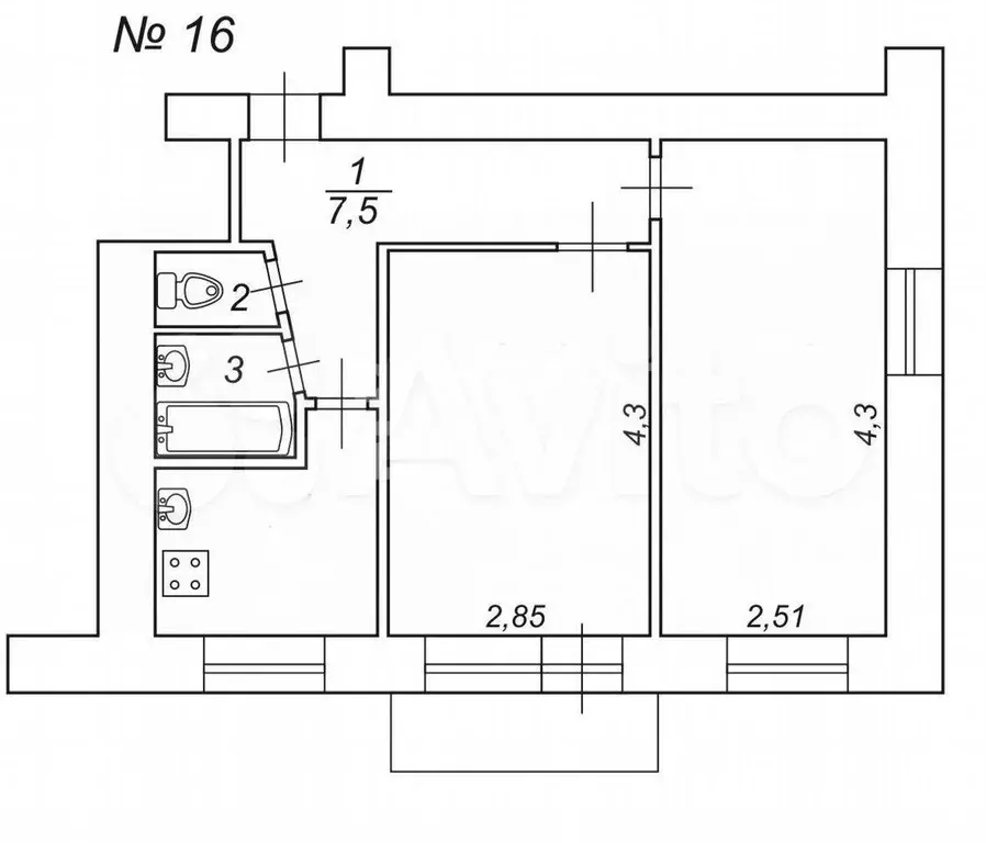 2-к. квартира, 46 м, 5/5 эт. - Фото 0