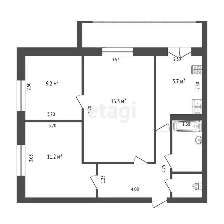 3-комнатная квартира: Тюмень, Харьковская улица, 54А (53 м) - Фото 0