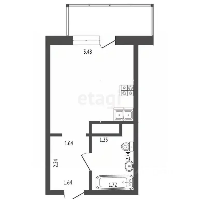 Студия Тюменская область, Тюмень ДОК мкр, ул. Ботаническая, 1к1 (26.0 ... - Фото 2