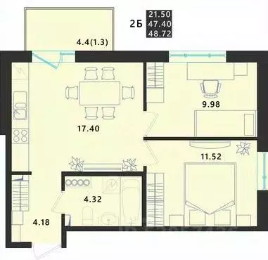 2-к кв. Псковская область, Псковский район, Завеличенская волость, д. ... - Фото 1