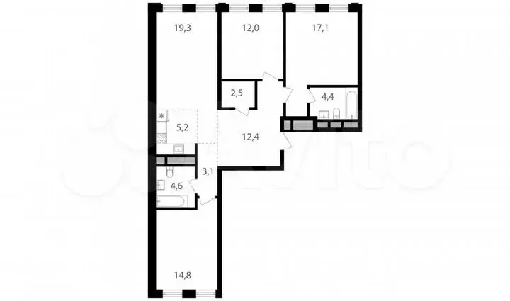 3-к. квартира, 95,5м, 2/12эт. - Фото 0