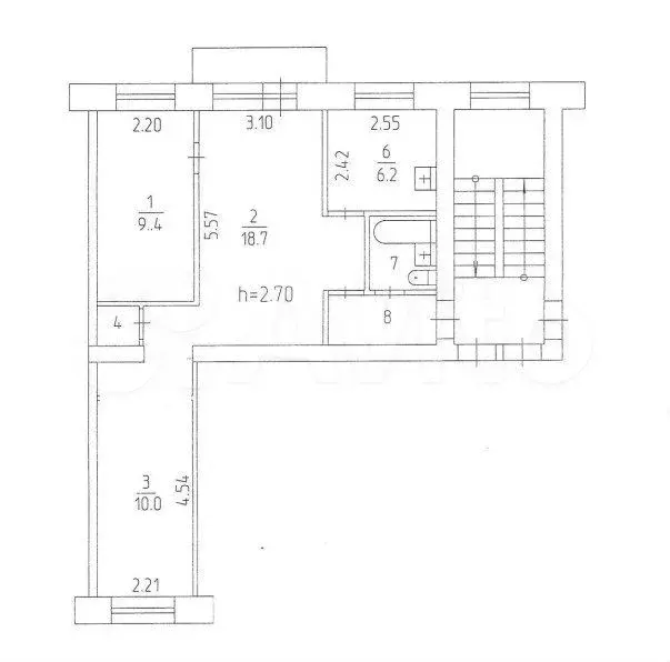 3-к. квартира, 54,6 м, 2/5 эт. - Фото 0