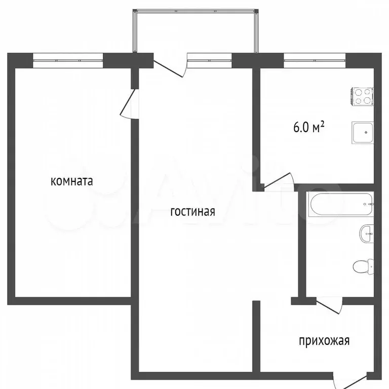 2-к. квартира, 45,4 м, 3/5 эт. - Фото 0