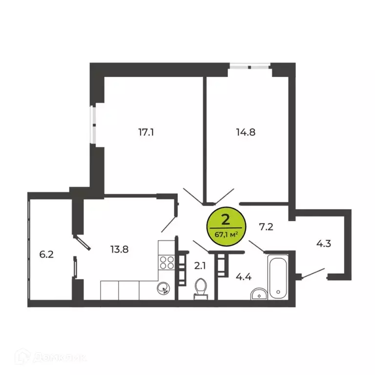 Продаётся 2-к квартира, 67.19 м - Фото 1