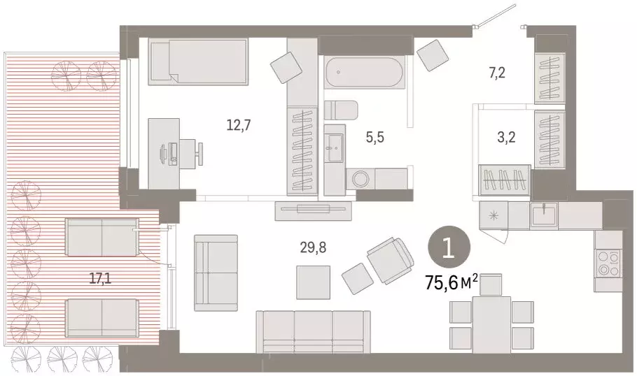 2-комнатная квартира: Тюмень, улица Республики, 205к1 (75.7 м) - Фото 2