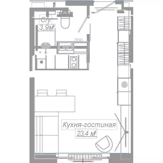 Квартира-студия: Москва, Ленинский проспект, 2 (27.5 м) - Фото 1