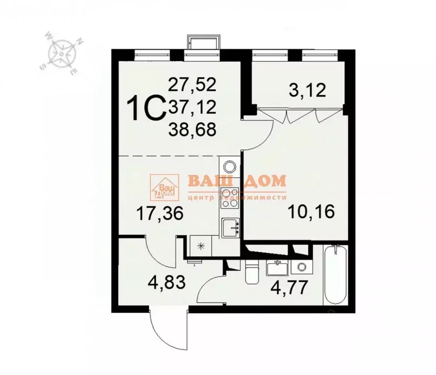 1-к кв. Тульская область, Тула ул. Коминтерна, 44 (38.68 м) - Фото 2