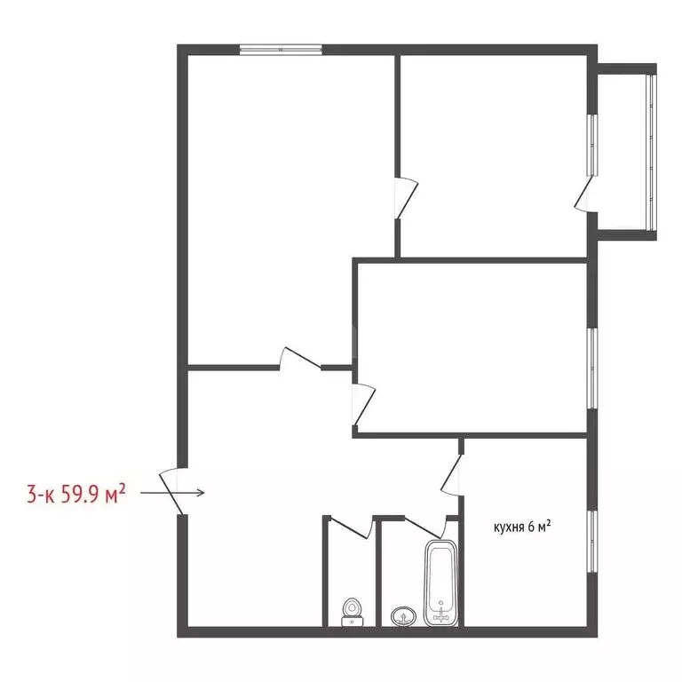 3-комнатная квартира: Полевской, Коммунистическая улица, 24 (59.9 м) - Фото 1