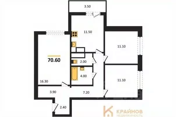 3-к кв. Воронежская область, Воронеж Московский просп., 179/14 (70.6 ... - Фото 0