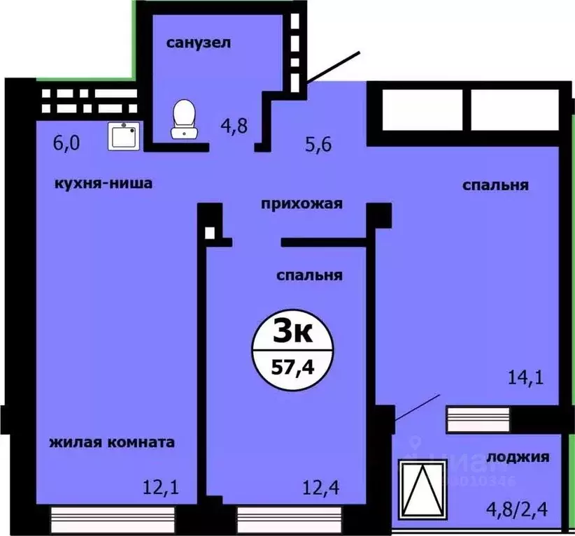 3-к кв. Красноярский край, Красноярск ул. Лесников, 55 (56.2 м) - Фото 0