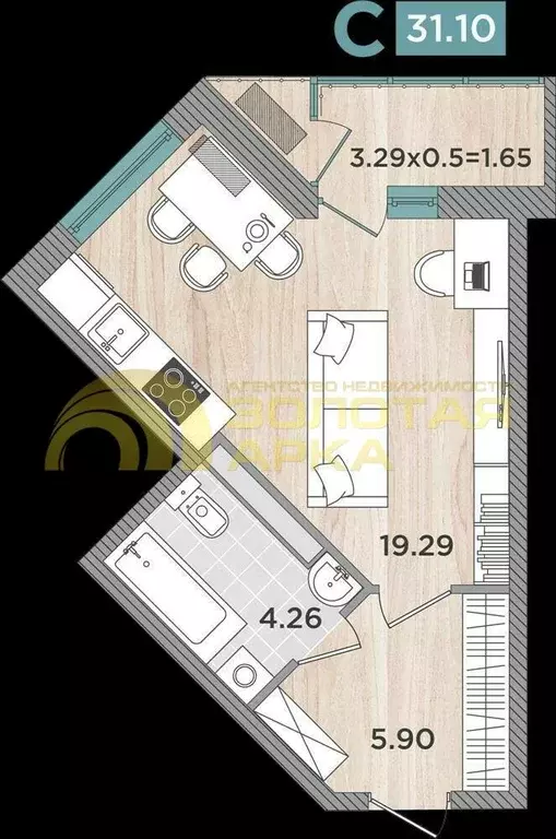 Квартира, студия, 31.1 м - Фото 1