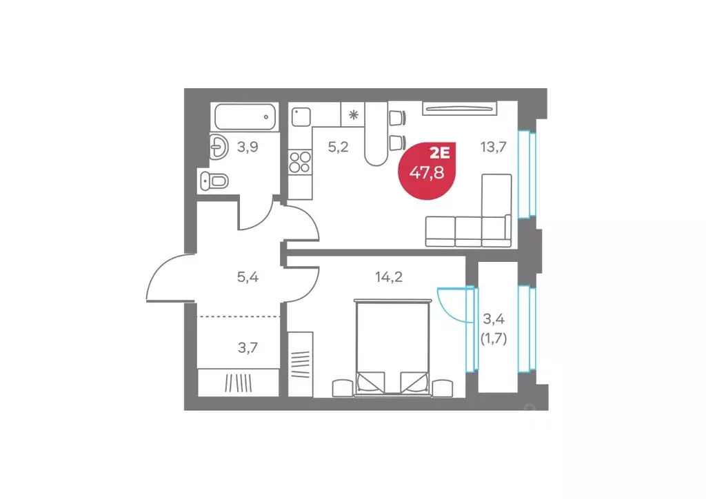 2-к кв. Пермский край, Пермь Советская ул., 16 (47.8 м) - Фото 1