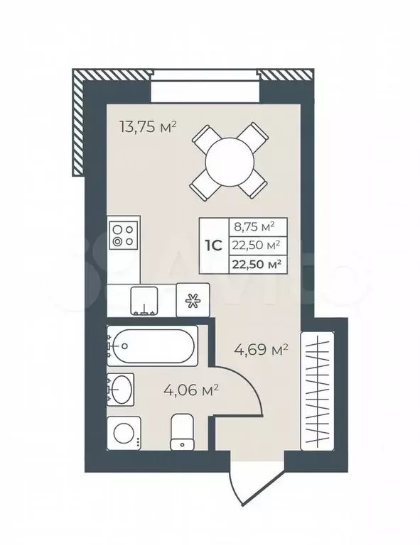 Квартира-студия, 22,5 м, 5/8 эт. - Фото 0