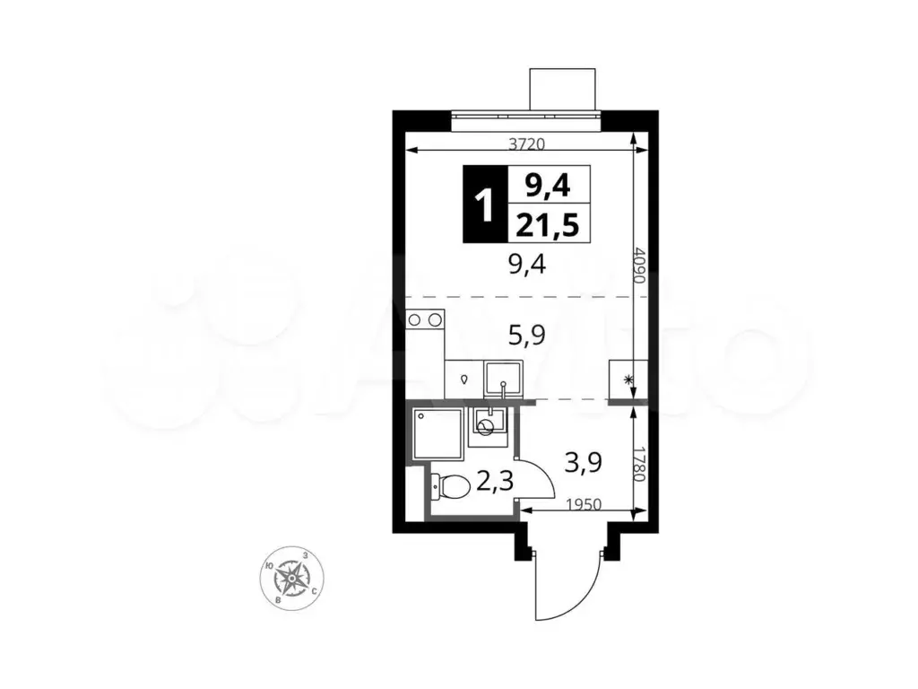 1-к. квартира, 21,5м, 22/24эт. - Фото 0