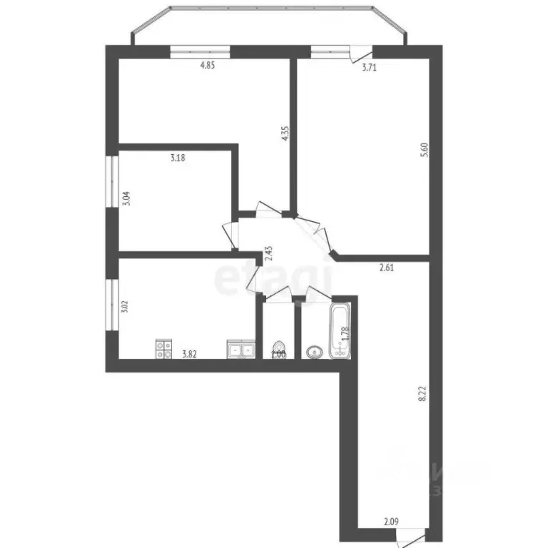 3-к кв. Вологодская область, Вологда ул. Гагарина, 80Ак4 (84.1 м) - Фото 2