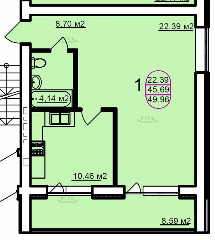 1-к кв. Калужская область, Калуга ул. Изумрудная, 25 (50.2 м) - Фото 2