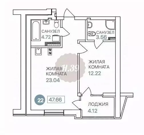 1-к кв. Калининградская область, Светлогорск ул. Кленовая, 1 (43.76 м) - Фото 1