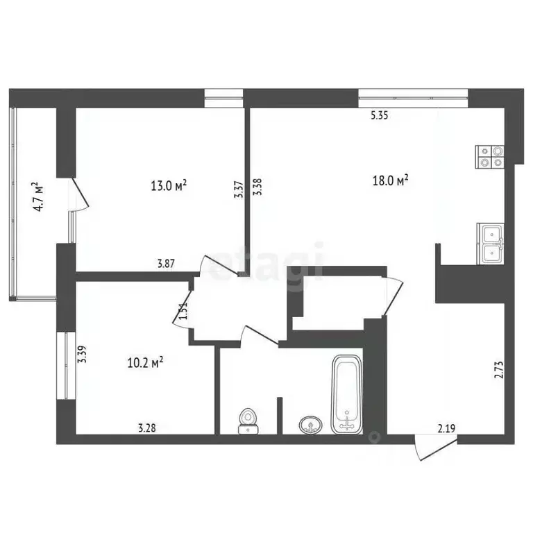2-к кв. Тюменская область, Тюмень ул. Ю.-Р.Г. Эрвье, 24к1 (58.8 м) - Фото 1