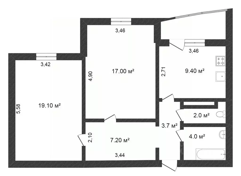 2-к кв. Тюменская область, Тюмень ул. Николая Семенова, 25к1 (62.3 м) - Фото 2