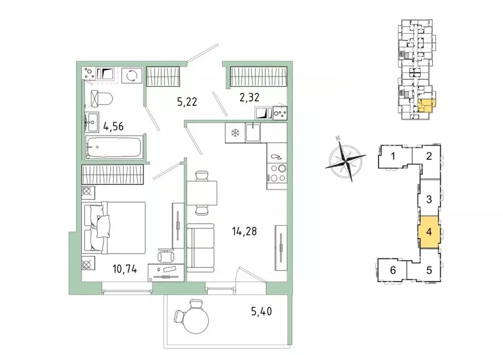 1-к кв. Ленинградская область, Гатчина Въезд мкр,  (38.74 м) - Фото 1