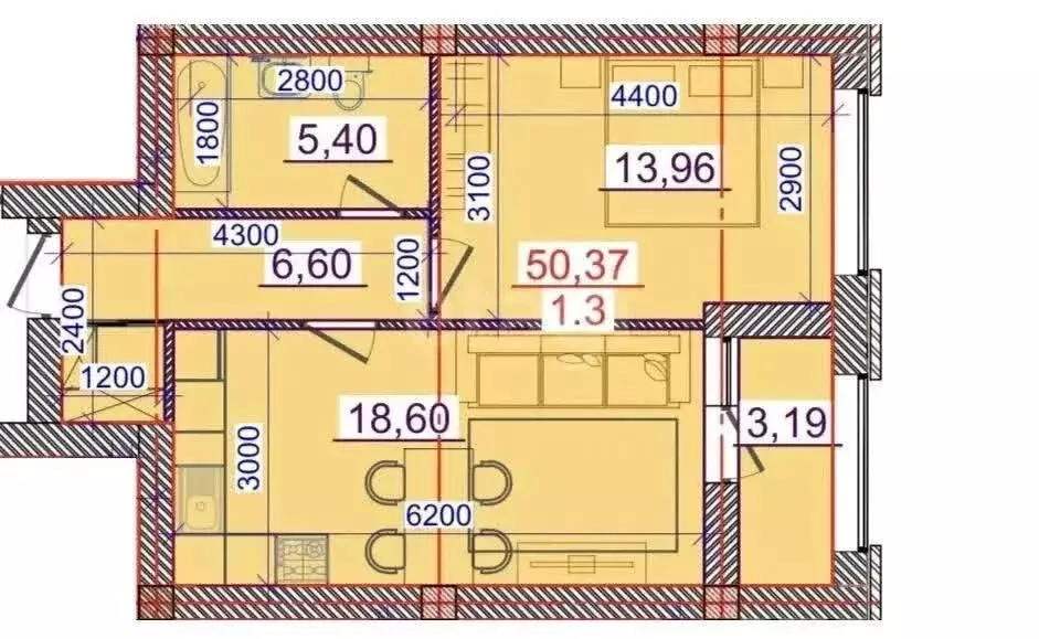 1-комнатная квартира: Владикавказ, улица Куйбышева, 77А (50 м) - Фото 1