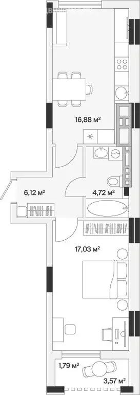 1-комнатная квартира: Малое Исаково, Первая улица, 1к2 (46.7 м) - Фото 1