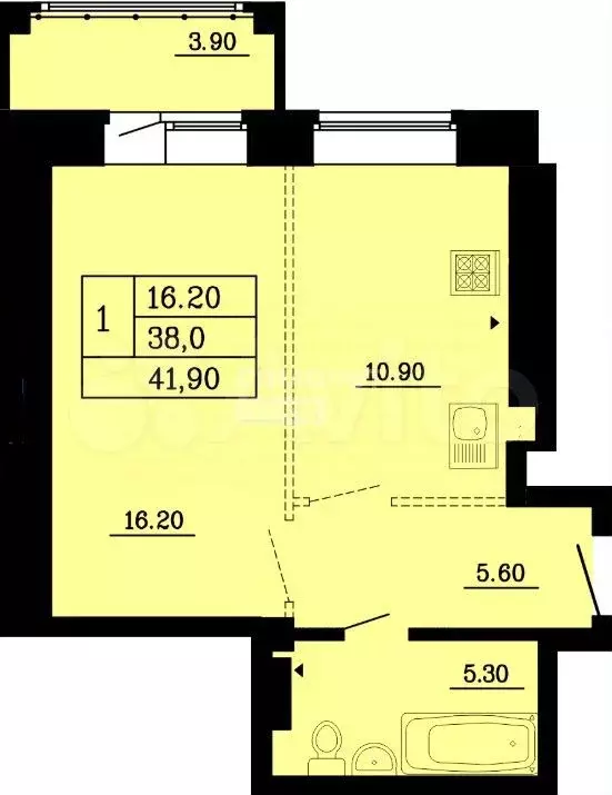 1-к. квартира, 42 м, 7/9 эт. - Фото 0
