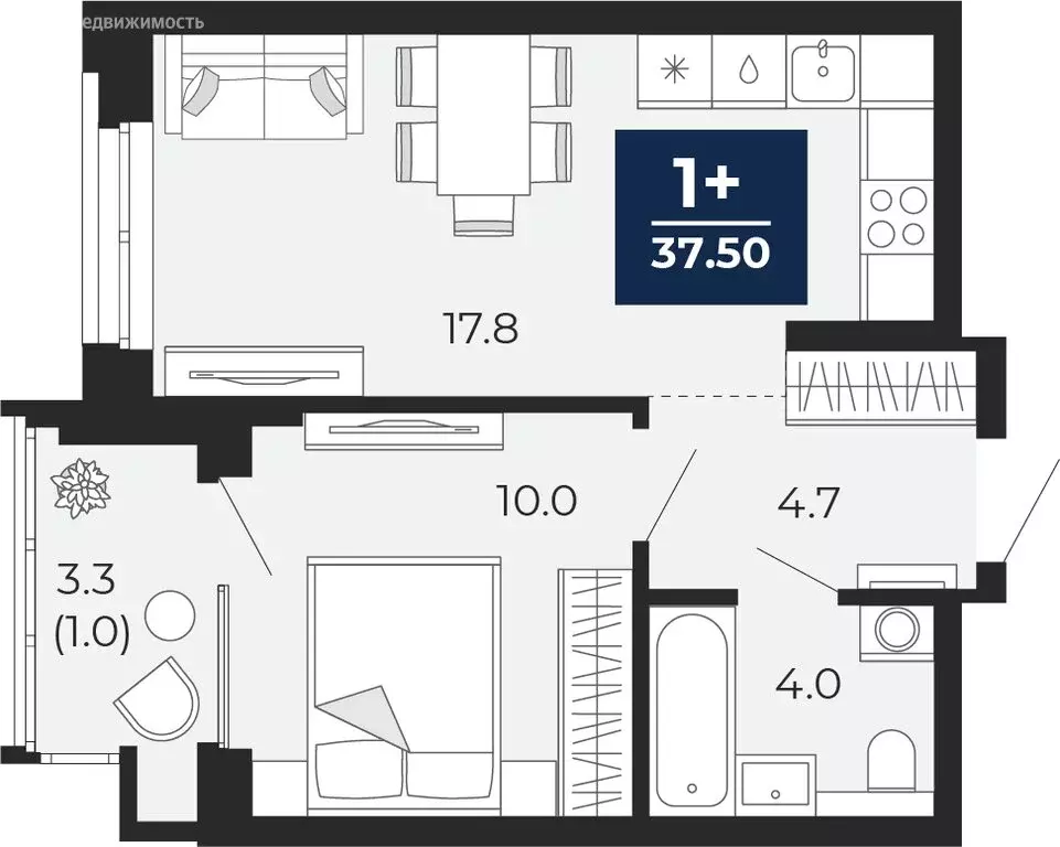 1-комнатная квартира: Тюмень, улица Тимофея Чаркова, 77 (39.8 м) - Фото 1
