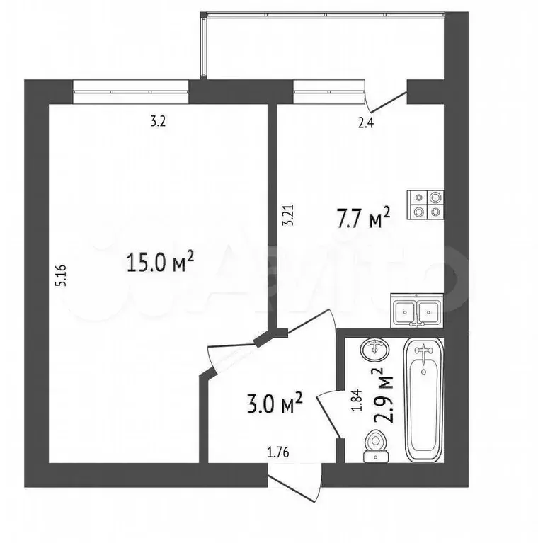 1-к. квартира, 30,8 м, 5/12 эт. - Фото 0