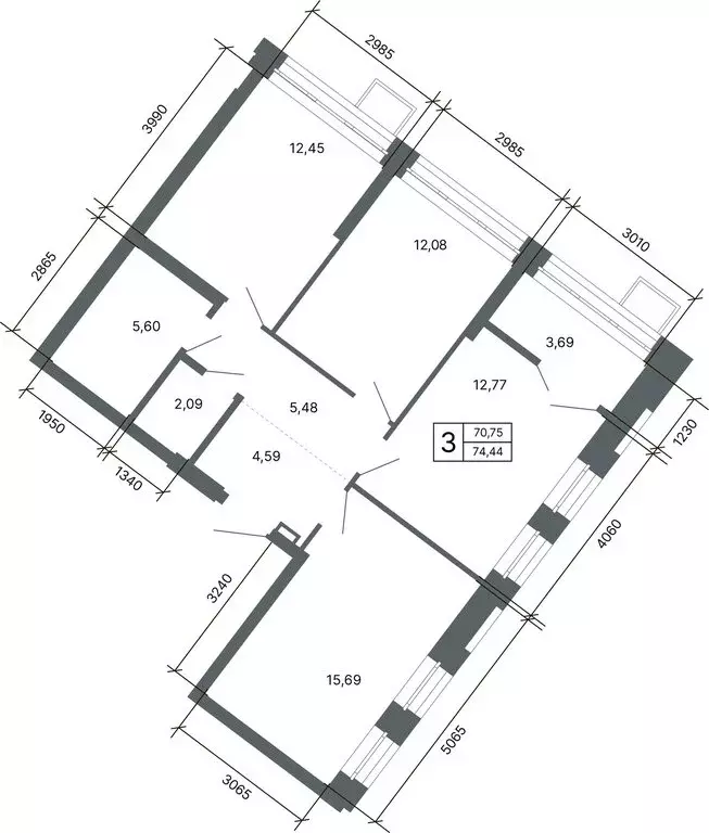 3-комнатная квартира: Екатеринбург, улица Мира, 47/6 (74 м) - Фото 1