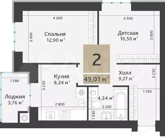 2-к. квартира, 47,1 м, 4/10 эт. - Фото 1