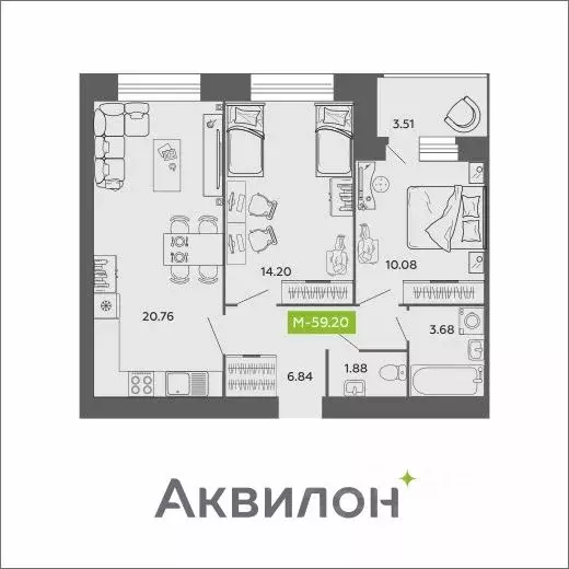 2-к кв. Архангельская область, Архангельск Аквилон Роса жилой комплекс ... - Фото 0